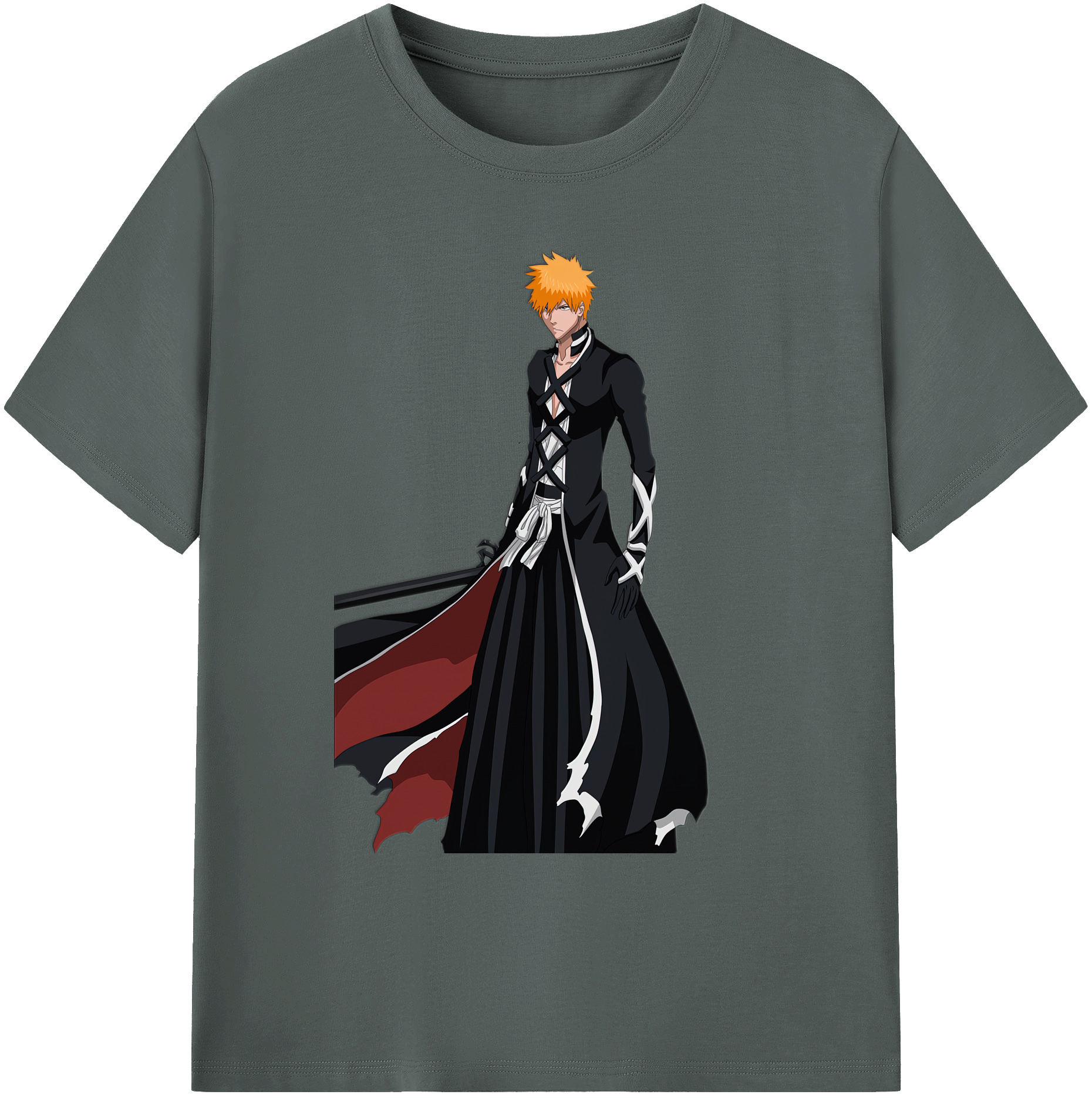 （画像用） ブリーチ 黒崎一護（くろさき いちご）BLEACH Kurosaki Ichigo 綿100％ メンズ半袖Tシャツ｜肌触りやわらか＆通気性